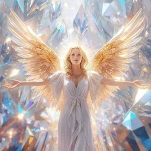 Ein wunderschöner Engel steht inmitten von Diamanten Engelmedium Beratung