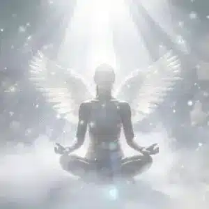 En Engel meditiert in silbernen Licht