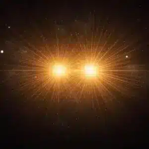 Zwei Lichtpunkte ziehen sich in orange-goldenem Licht an, spirituelle Anziehungskraft, Coaching für die wahre Liebe.